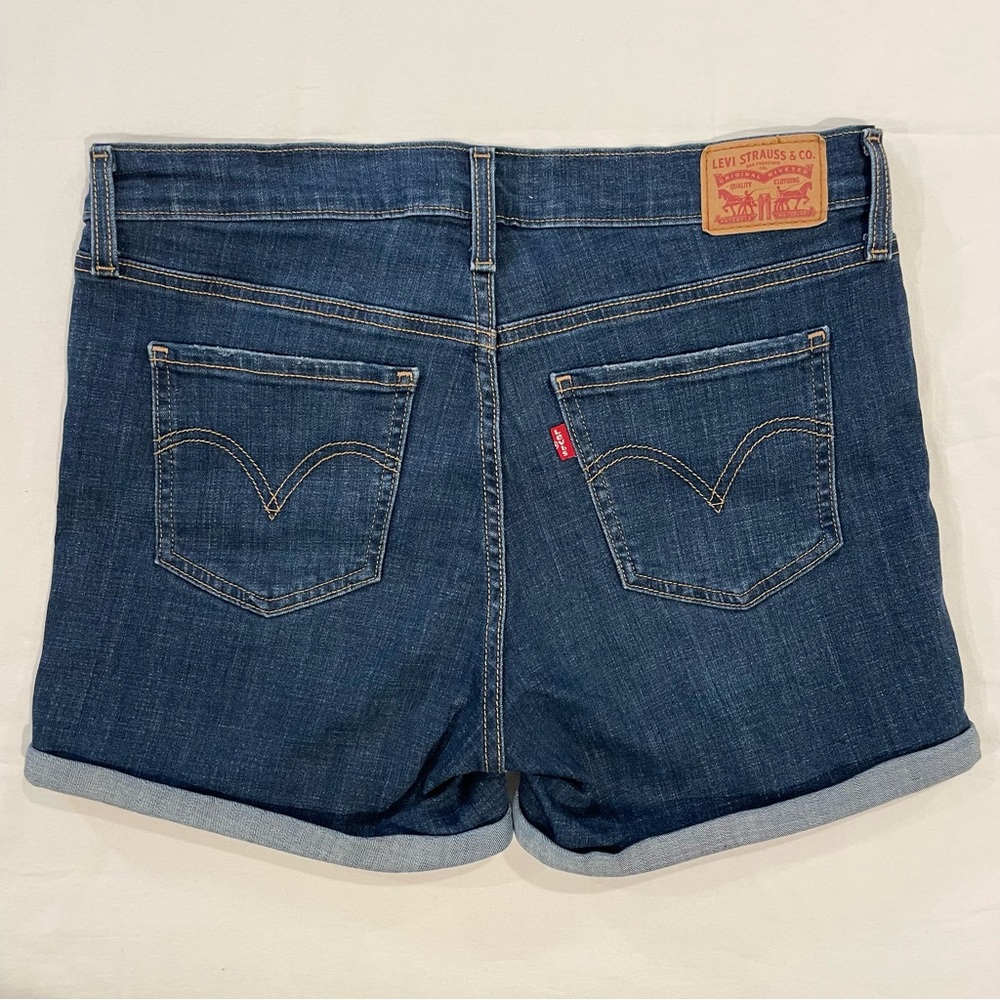 Levis Denim Shorts Womens 10 30 Mid Length Lapis Smile Medium Blue Jeans Cuffed - Picture 3 of 4